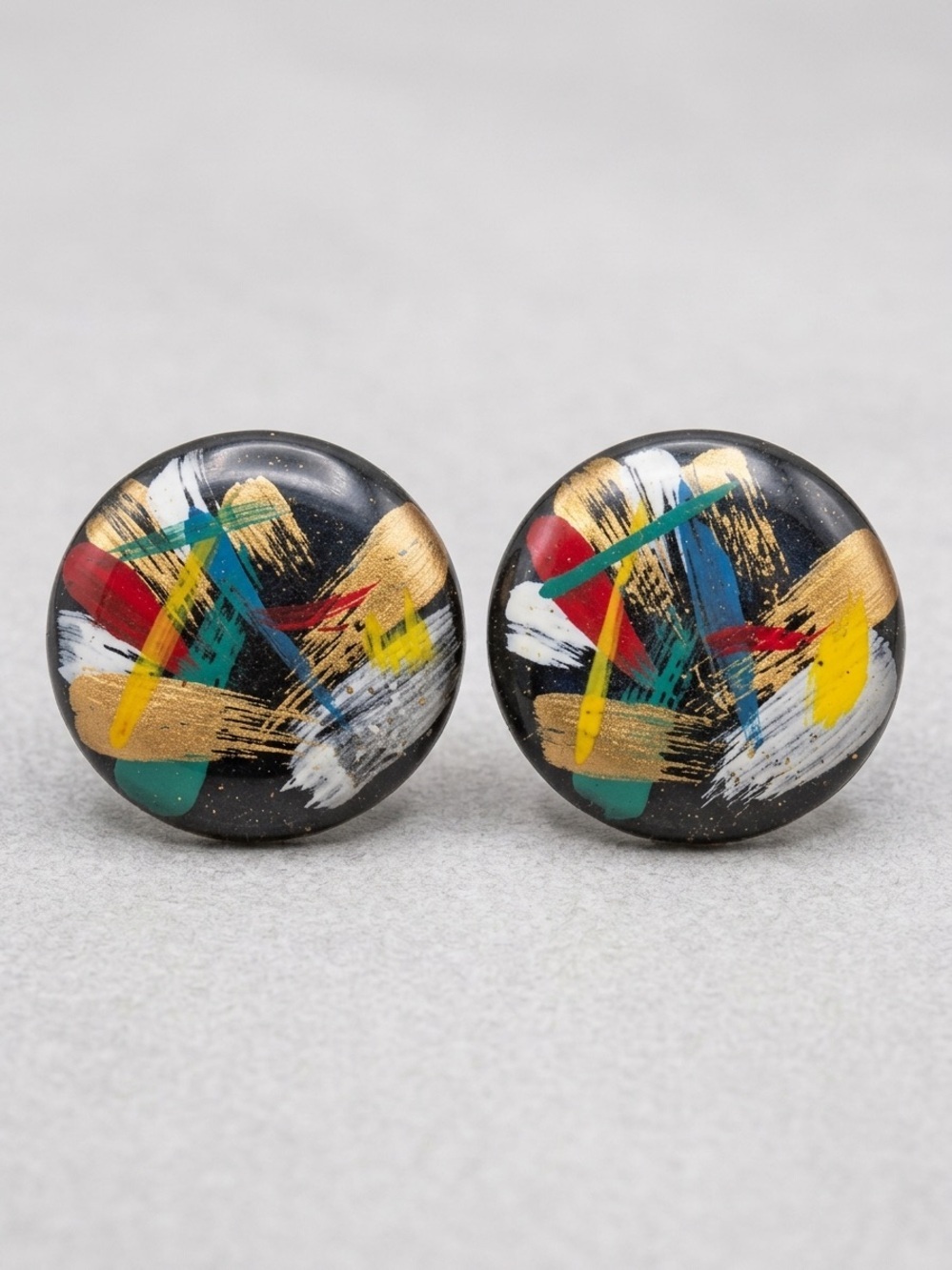 Abstract Painted Round Stud Earrings Handcrafted Lightweight Statement Jewelry